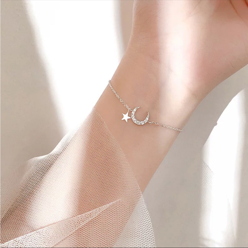 Silver Moon And Star Bracelet